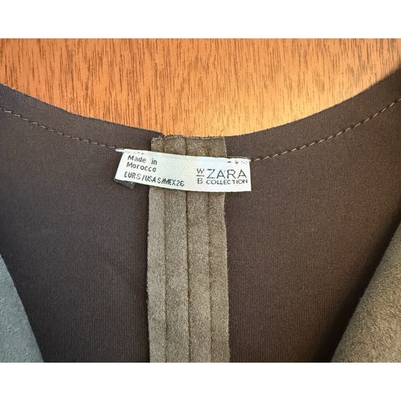 Zara Faux Suede Jacket Women's Size Small Olive Brown Snap Front WB Collection - Picture 6 of 10